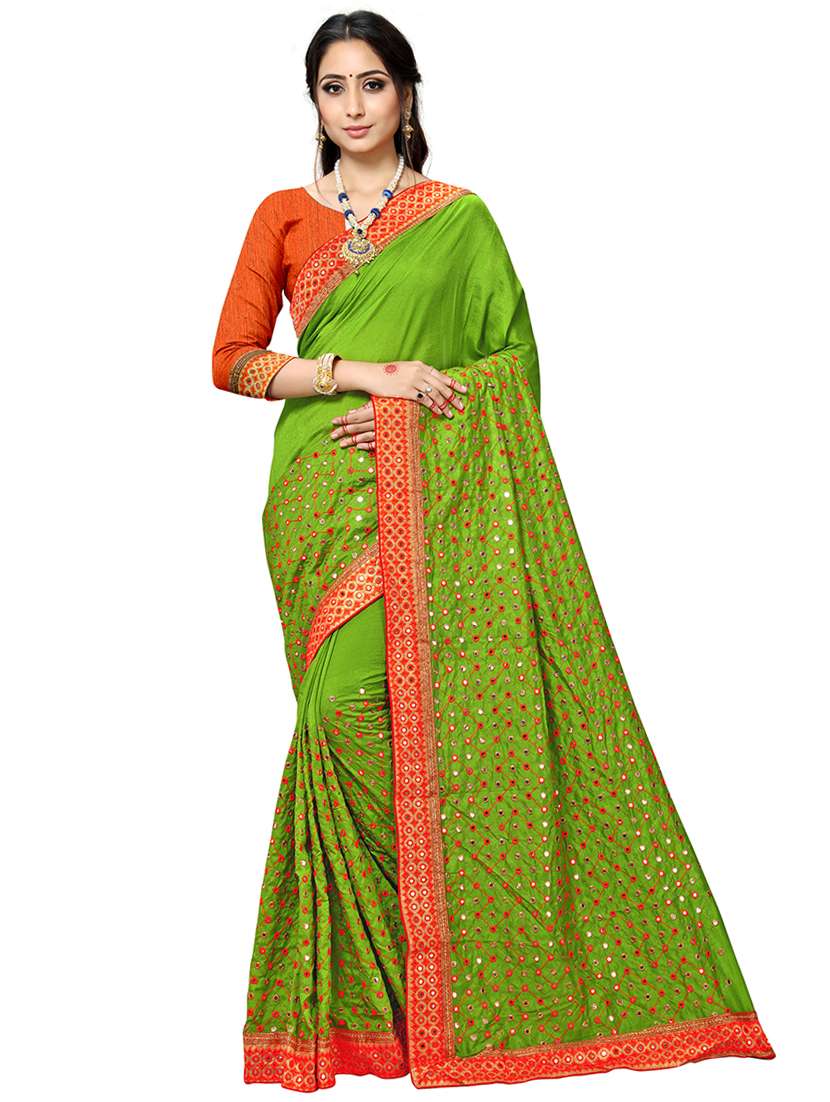 mirror work embroidered saree with blouse