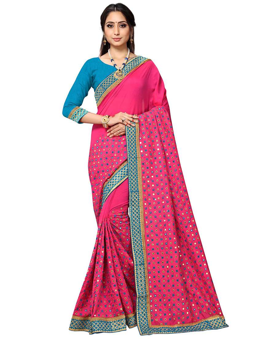 mirror work embroidered saree