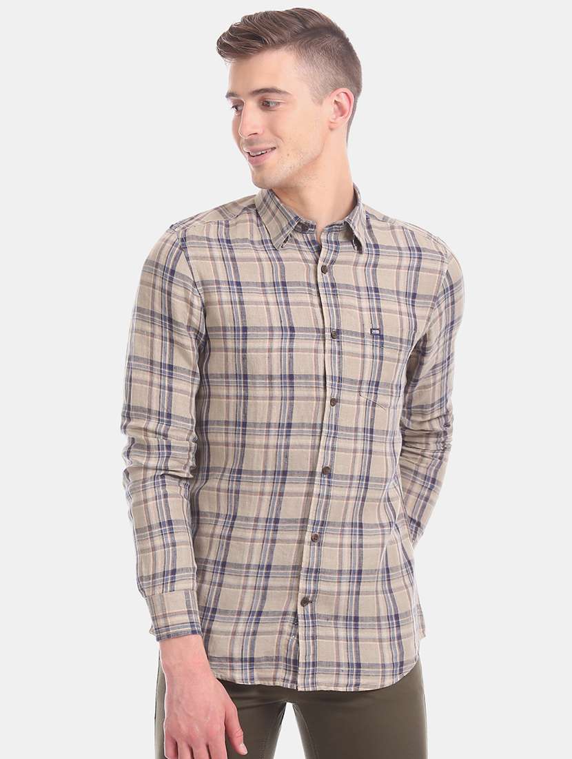 beige checkered casual shirt