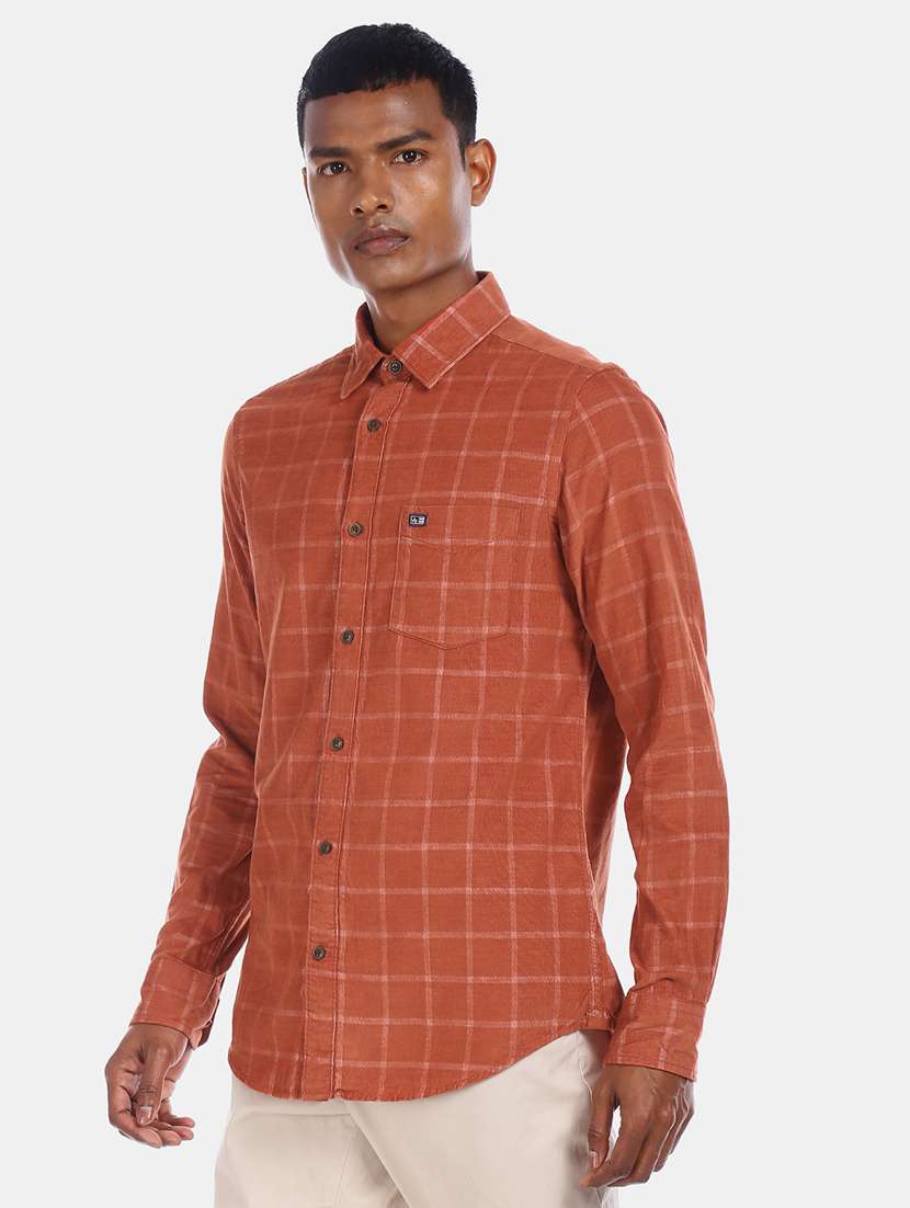 rust checkered casual shirt