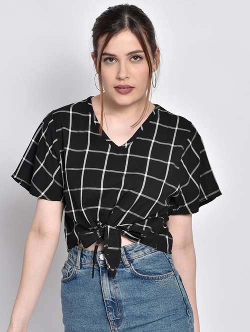 women's crop v neck top - 17619874 - Standard Image - 0