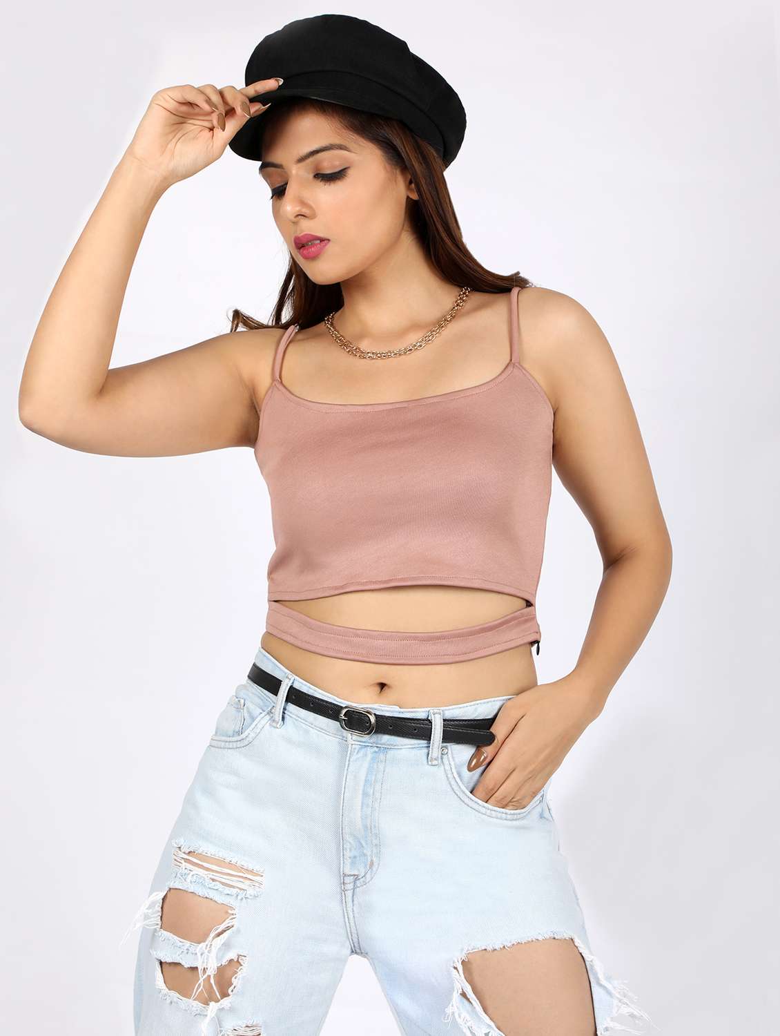 women's crop shoulder strap top