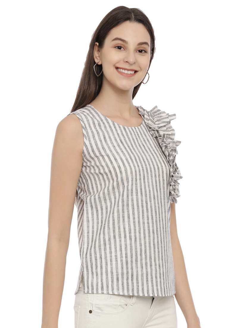 frill detail striped top  - 17620143 -  Standard Image - 1