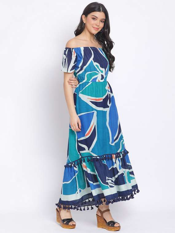 women's fit & flare geometric dress - 17620624 - Standard Image - 1