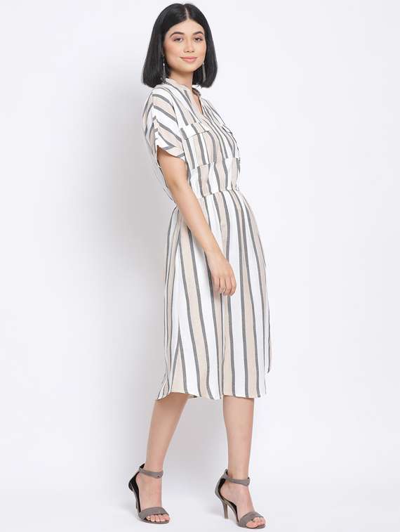 mandarin neck striped a-line dress - 17620629 -  Standard Image - 1