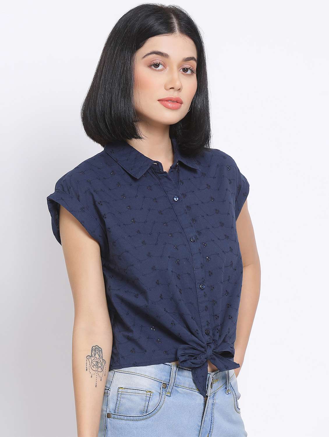 navy blue self design regular shirt - 17620641 -  Standard Image - 1