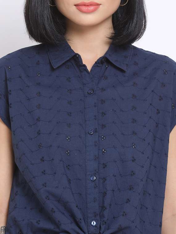 navy blue self design regular shirt - 17620641 -  Standard Image - 4