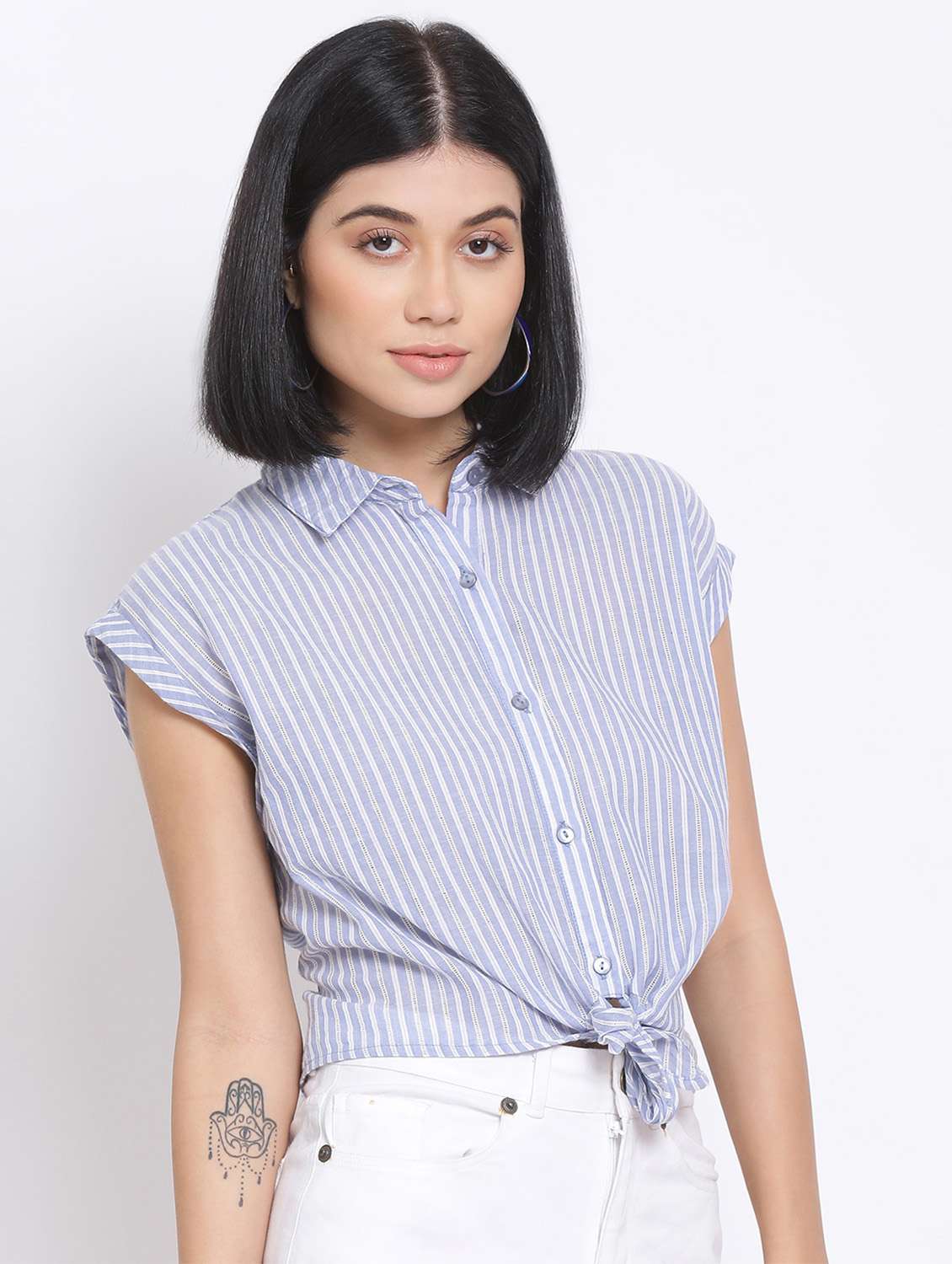 cap sleeves striped shirt  - 17620643 -  Standard Image - 1