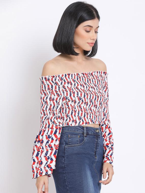 off shoulder printed top - 17620652 - Standard Image - 1