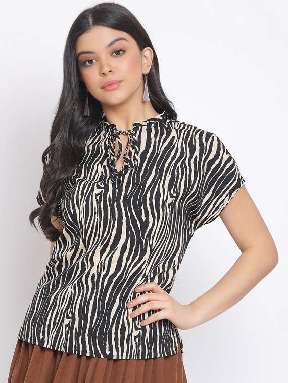 tie up neck animal top 