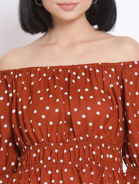 off shoulder polka dot top - 17620662 - Standard Image - 4
