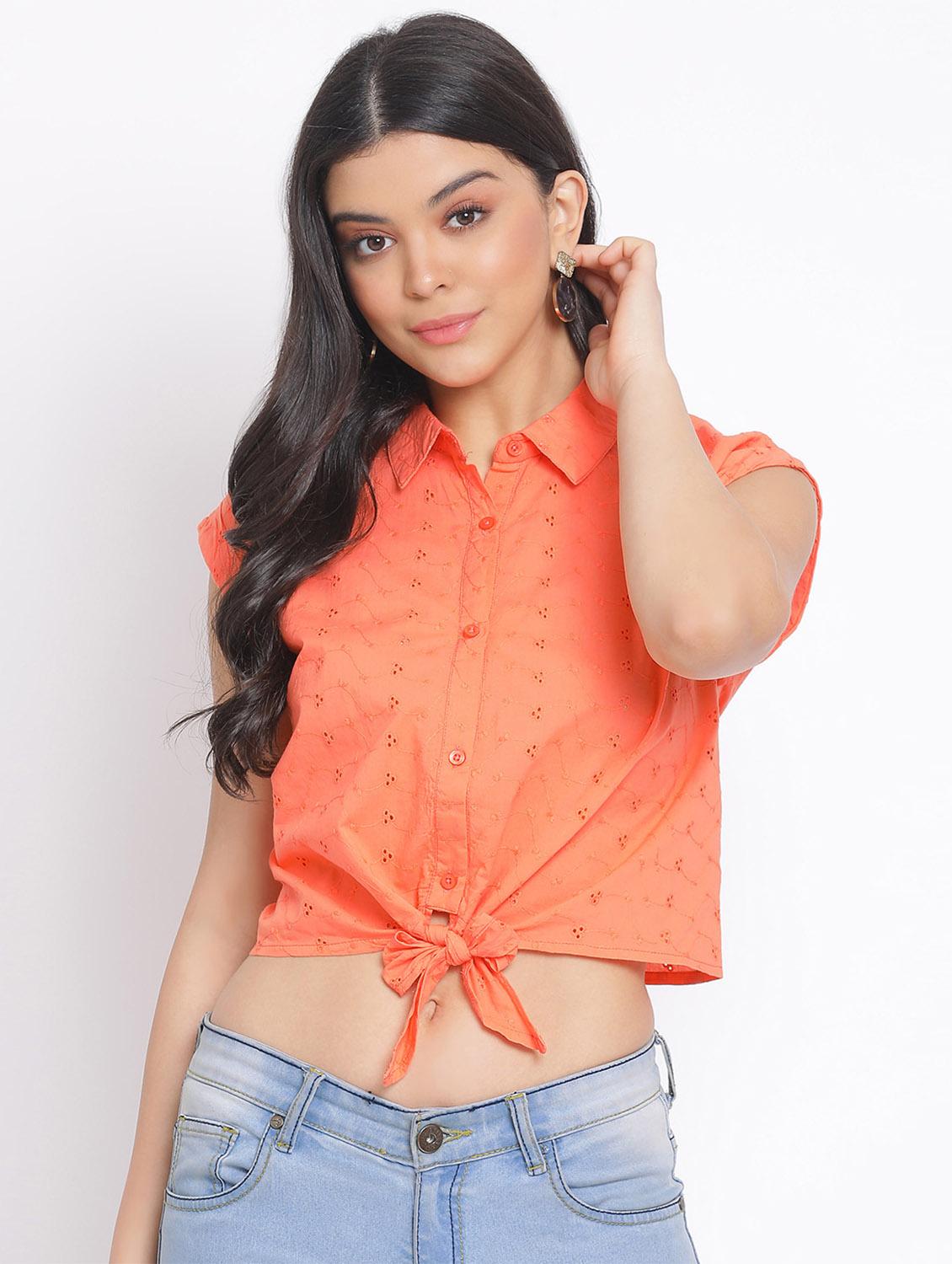 tie front crop shirt - 17620689 - Zoom Image - 0