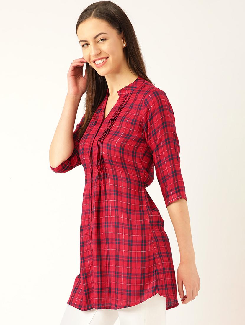 tie back checkered tunic - 17620839 - Standard Image - 1