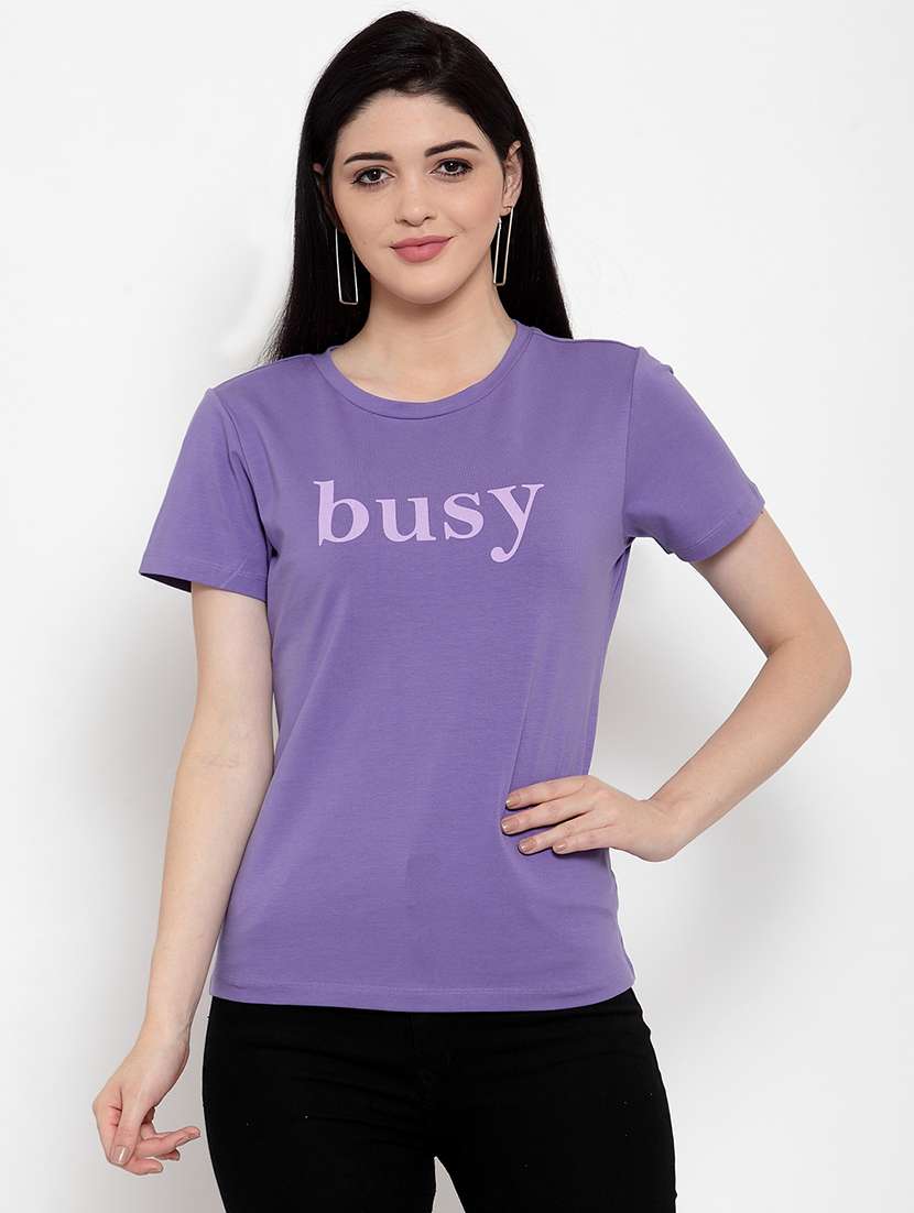 women's chest print round neck t-shirt