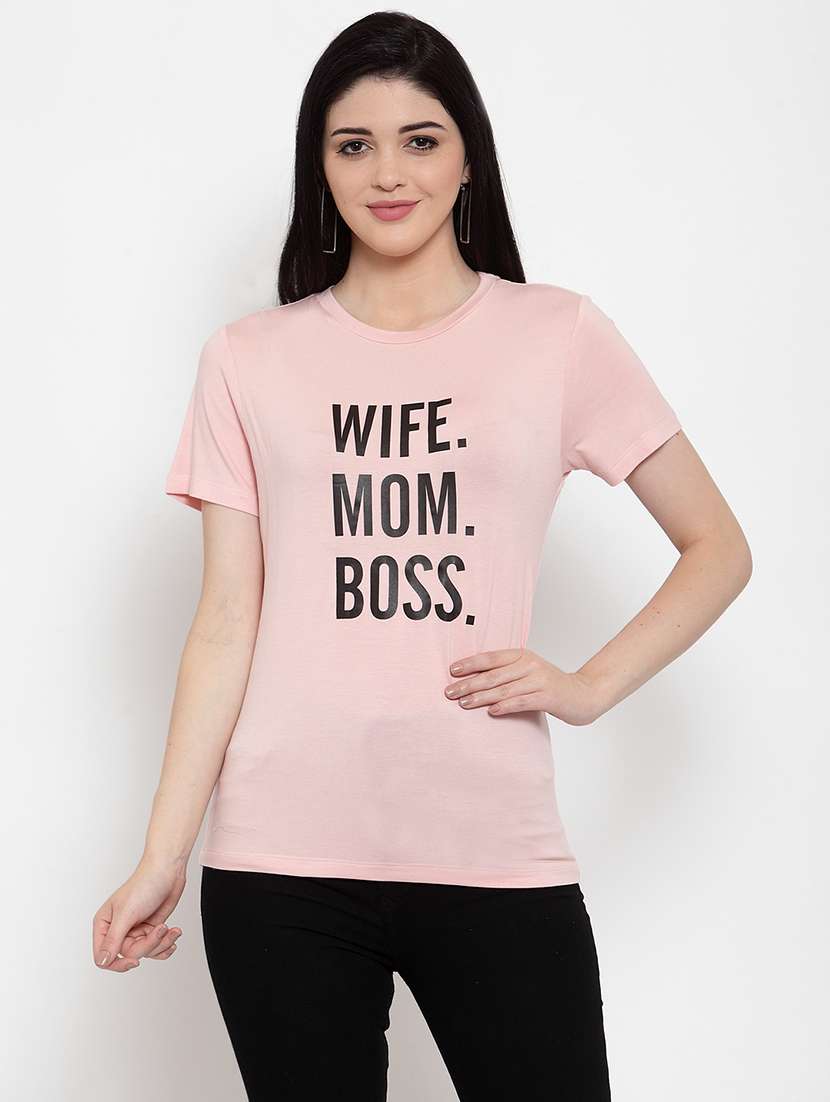 women's front print round neck t-shirt