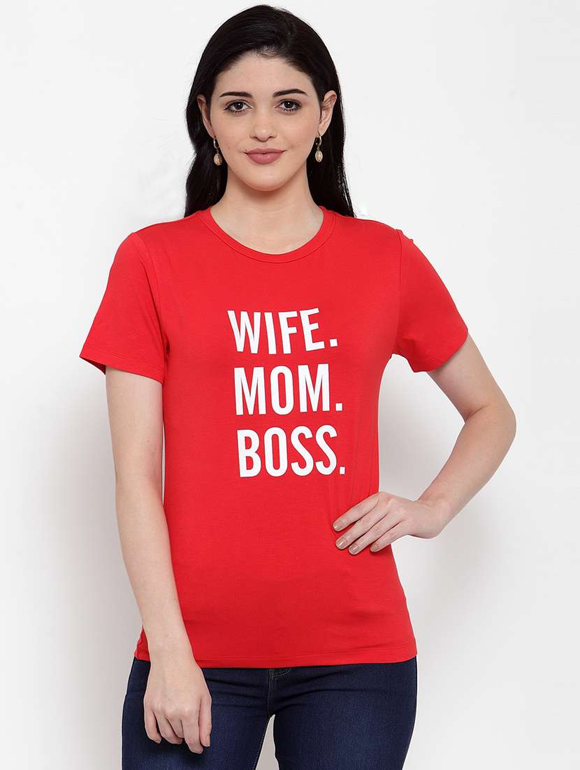 women's front print round neck t-shirt