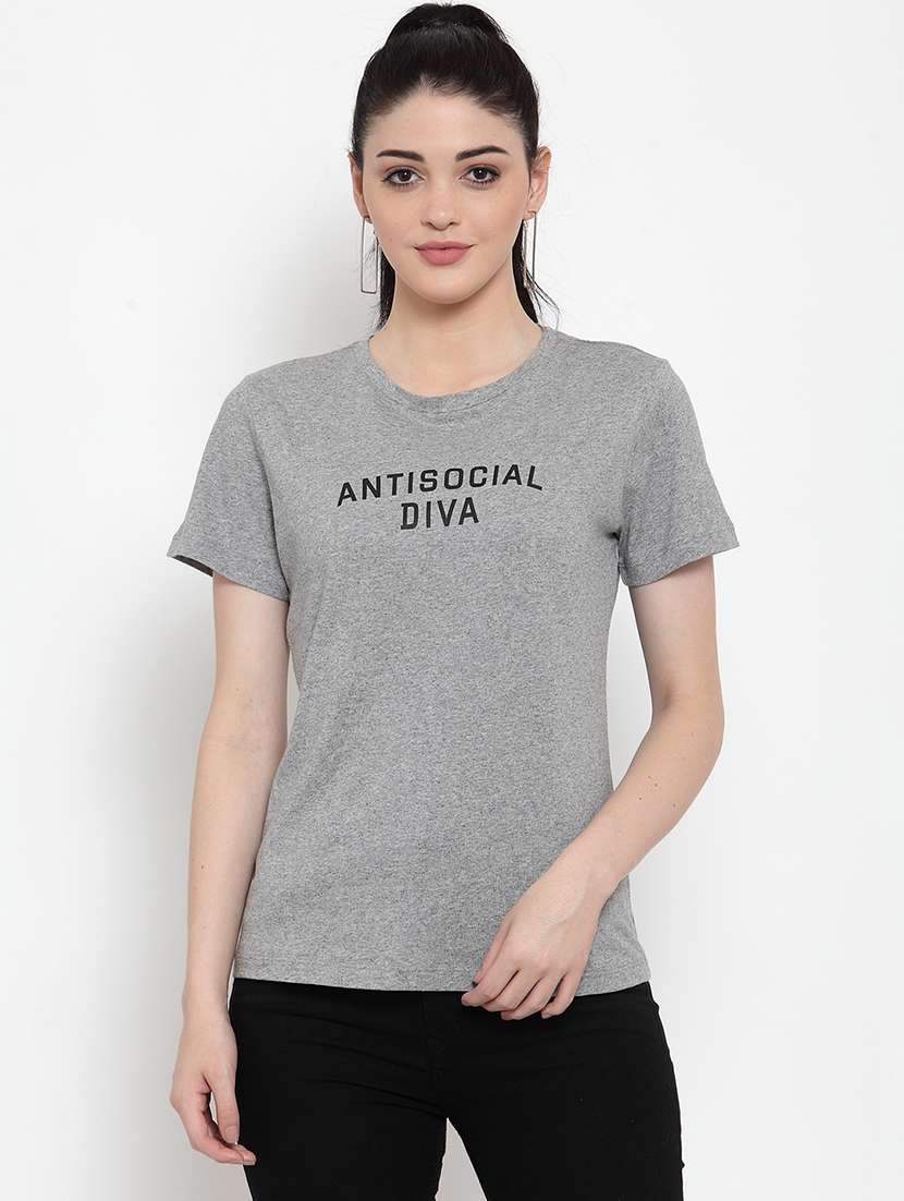 women's chest print round neck t-shirt