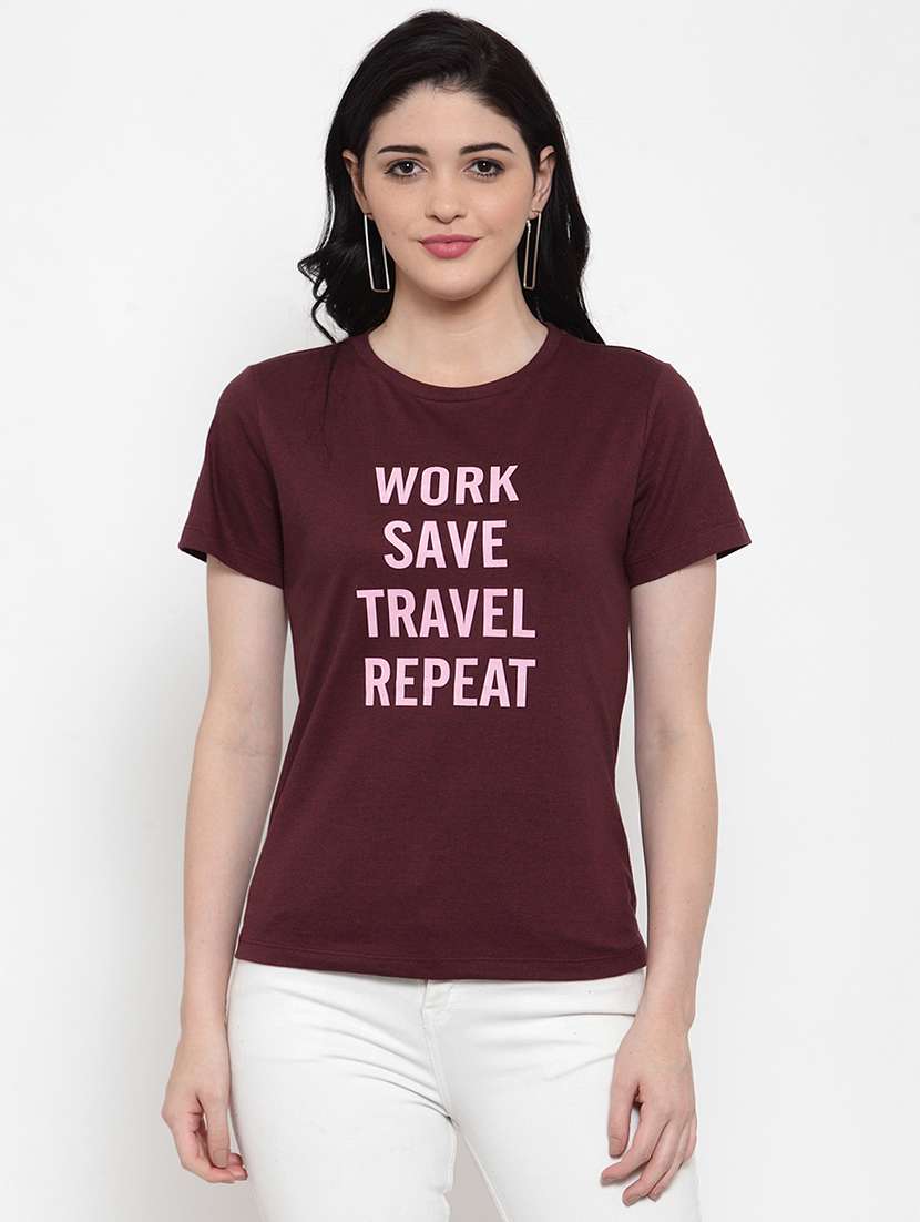 women's chest print round neck t-shirt