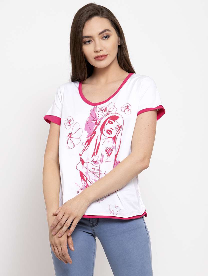 women's front print round neck t-shirt
