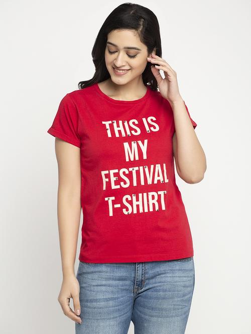 women's front print round neck t-shirt - 17621278 -  Standard Image - 0