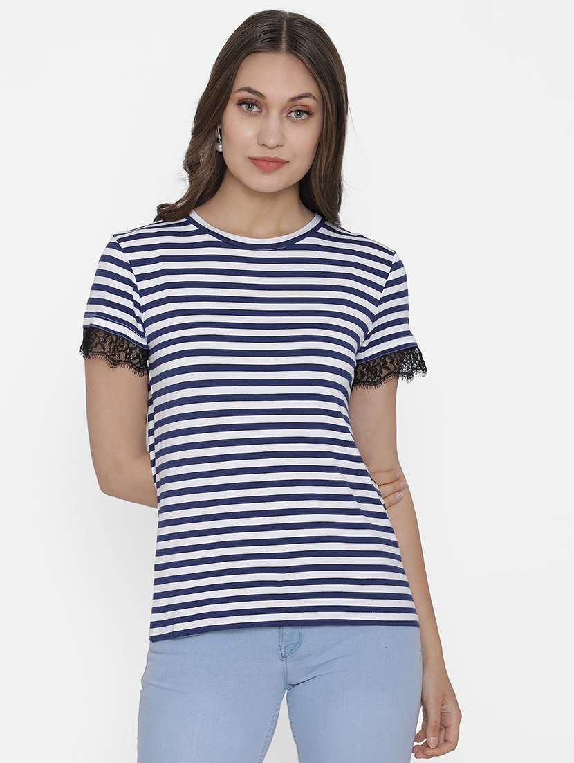 women's striped round neck t-shirt
