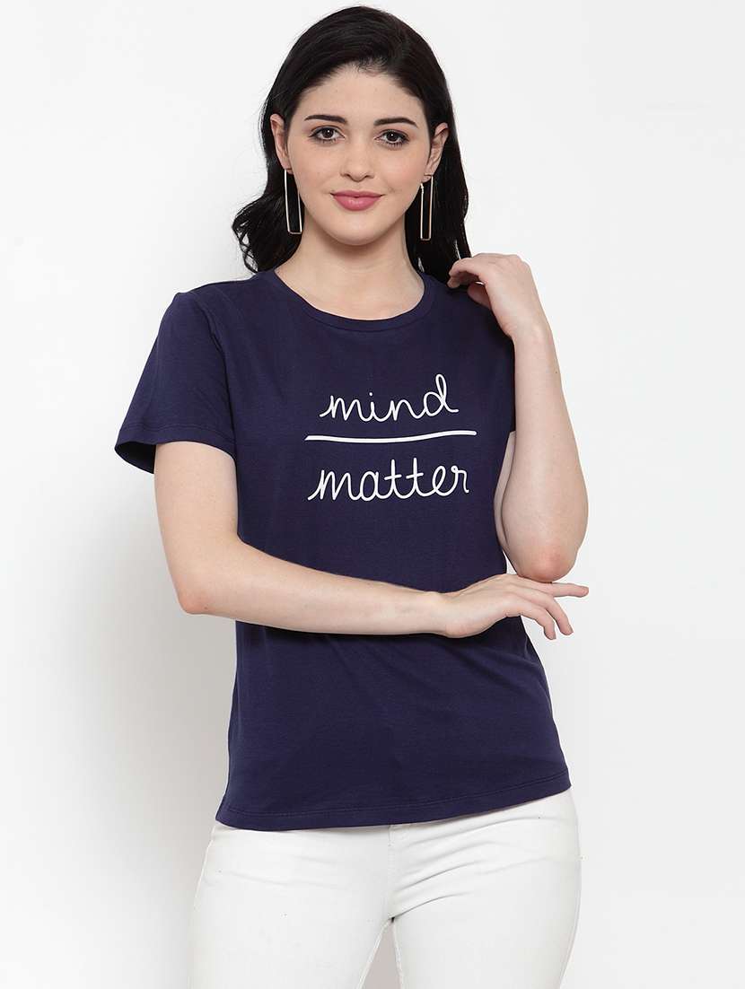 women's chest print round neck t-shirt