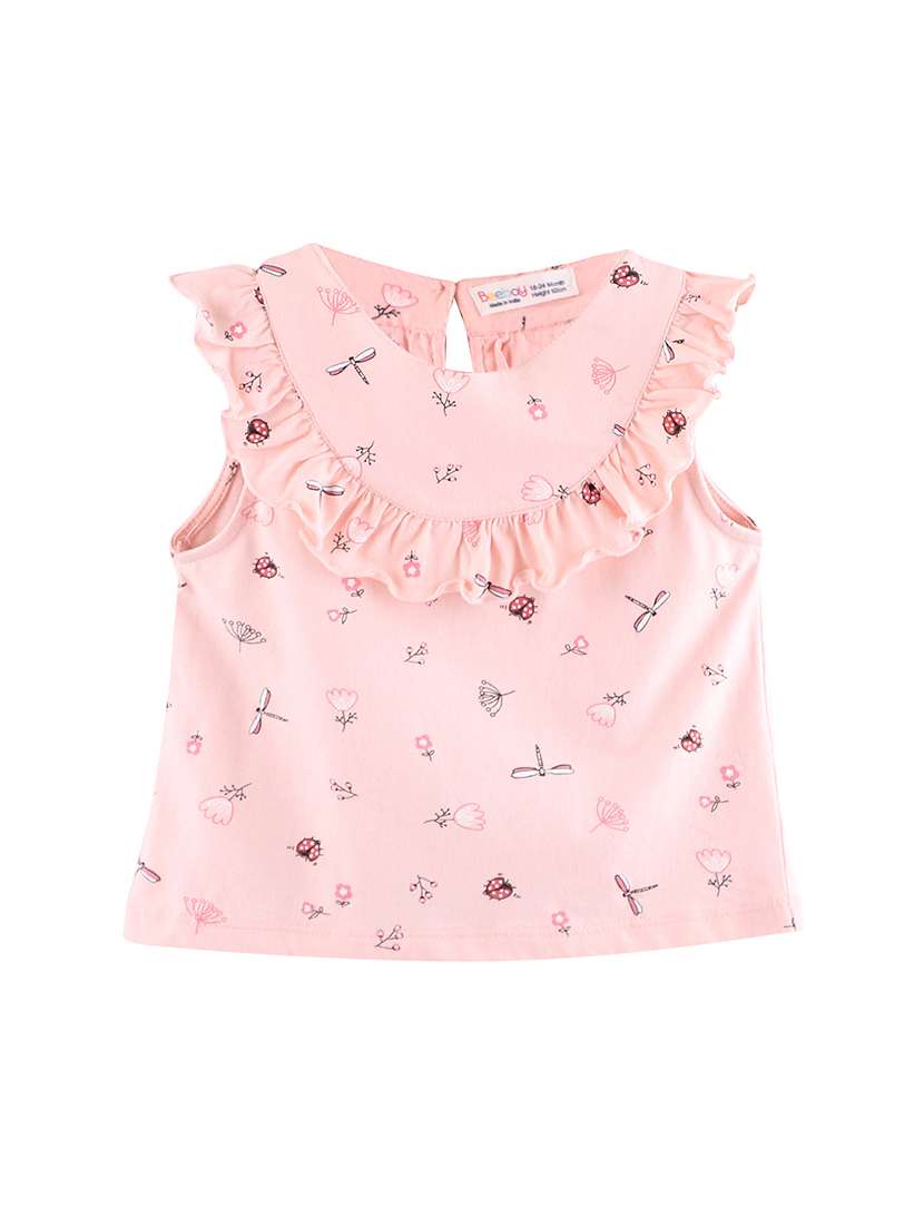 pink printed ruffled top