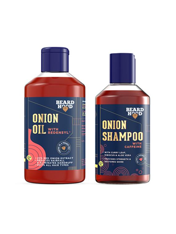 beardhood onion hair oil & shampoo combo with redensyl & caffeine for hairfall control (oil + shampoo)