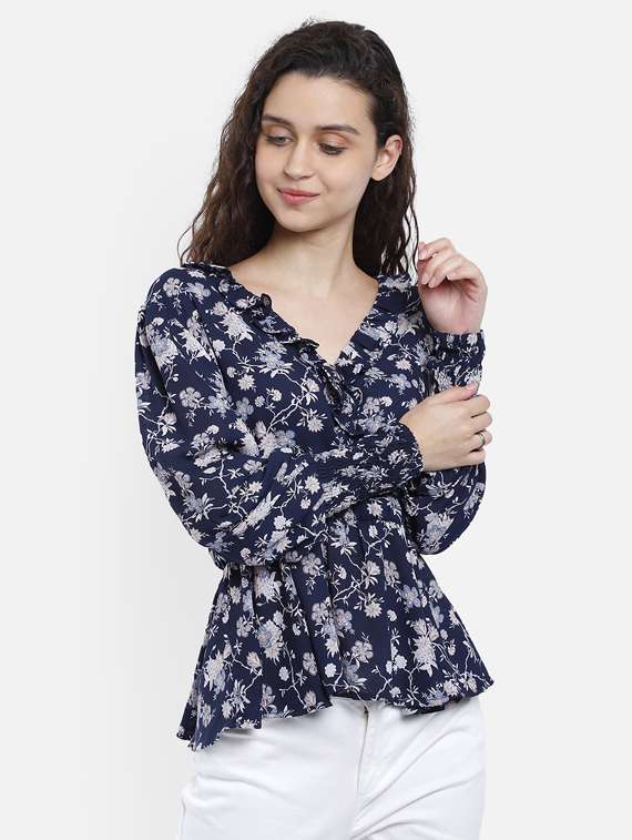 Navy Blue Polyester Regular Top