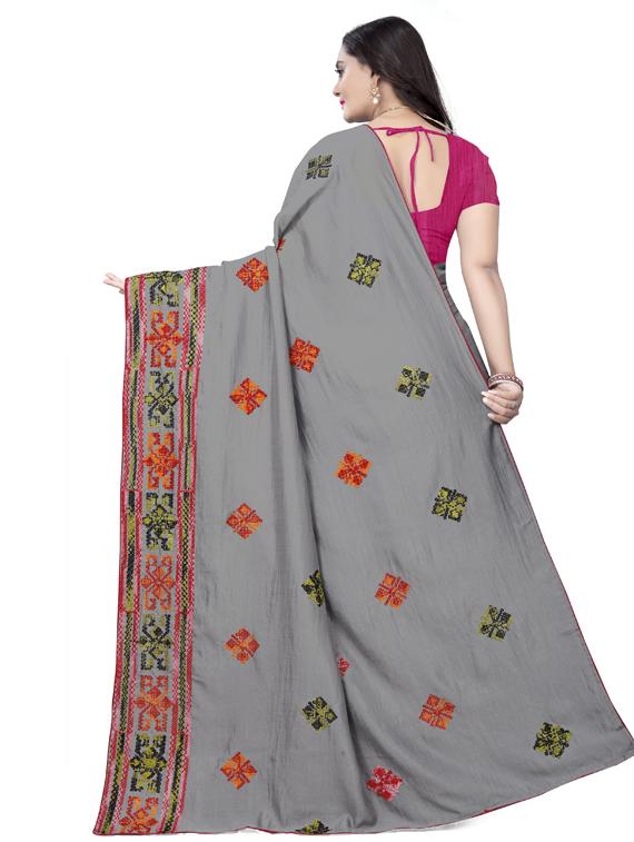 grey georgette embroidered saree with blouse - 17623487 -  Standard Image - 1
