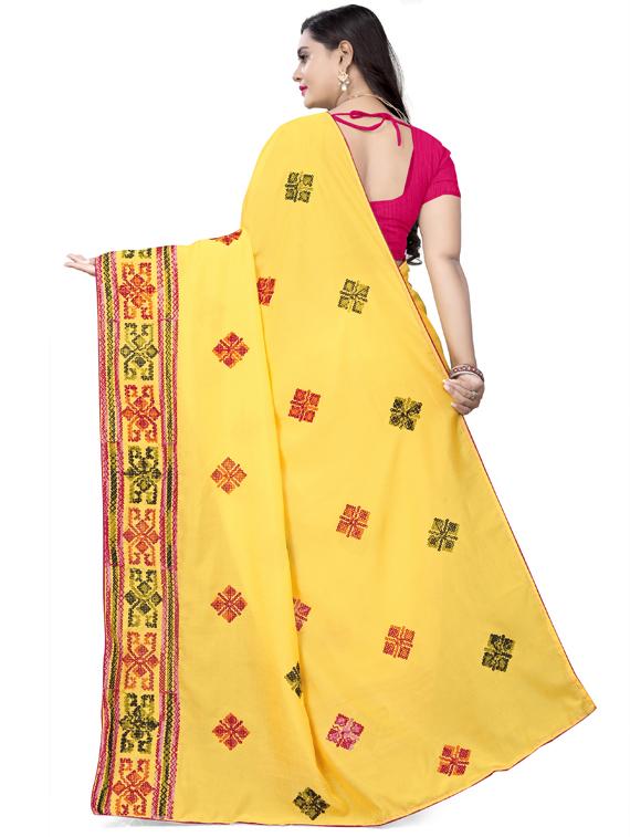 yellow georgette embroidered saree with blouse - 17623488 - Standard Image - 1