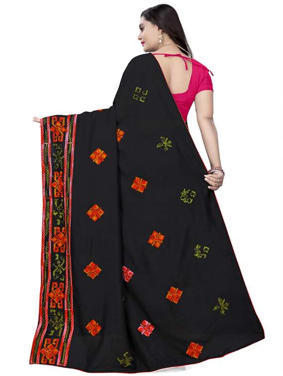 black georgette embroidered saree with blouse - 17623490 -  Standard Image - 1