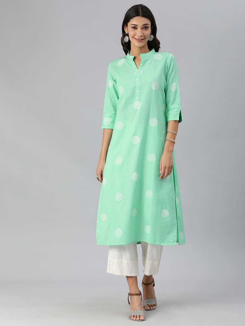 polka dots sea green straight kurta