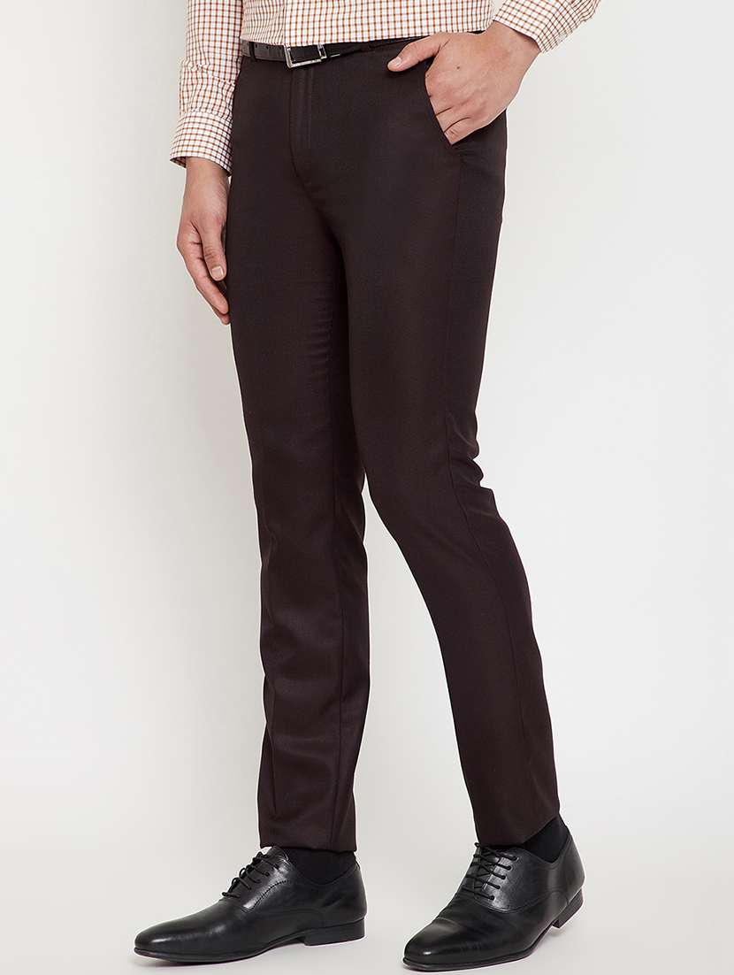 brown solid flat front formal trouser - 17623964 - Standard Image - 1