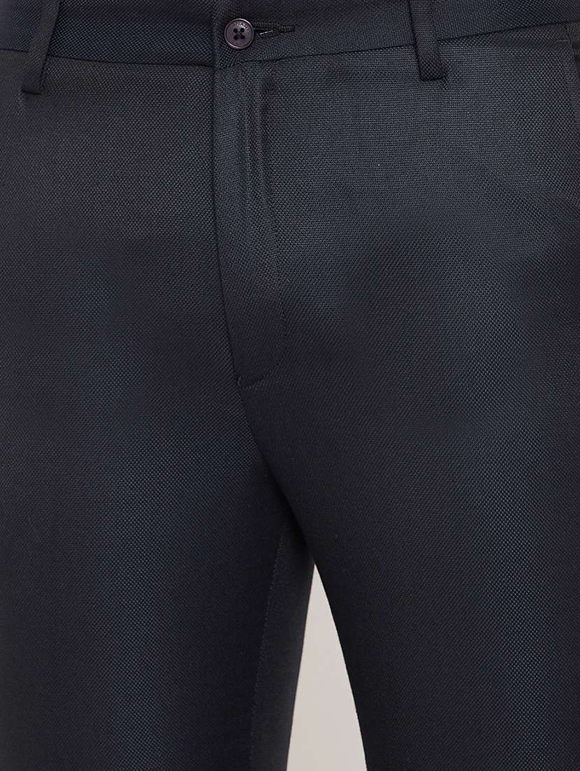navy blue solid flat front formal trousers - 17623965 - Standard Image - 4