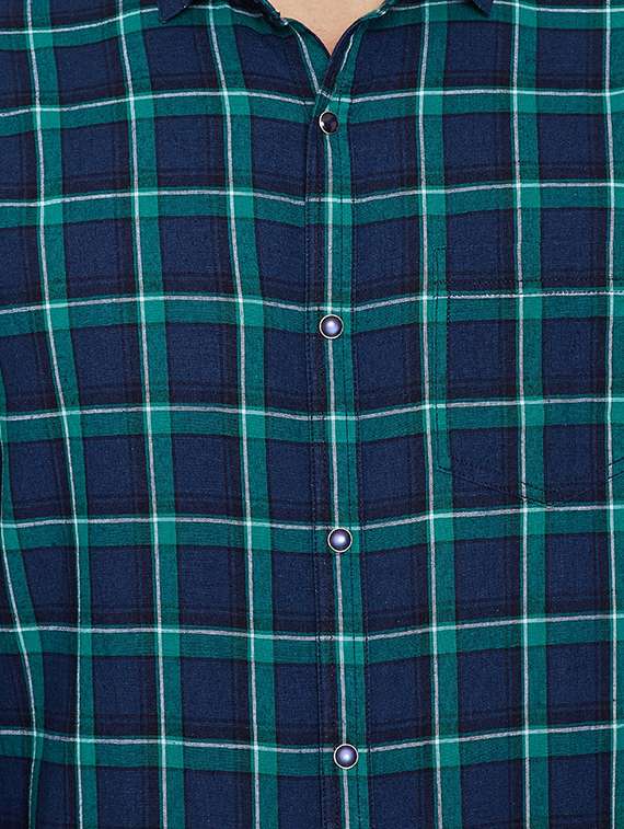 navy blue checkered casual shirt - 17623980 - Standard Image - 4
