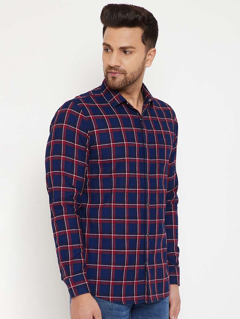 navy blue checkered casual shirt - 17623981 -  Standard Image - 1