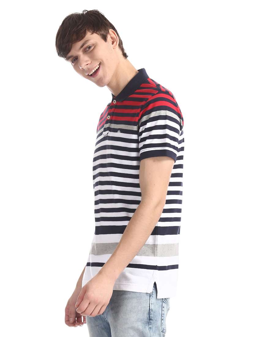 multi colored striped polo t-shirt  - 17625726 -  Standard Image - 1