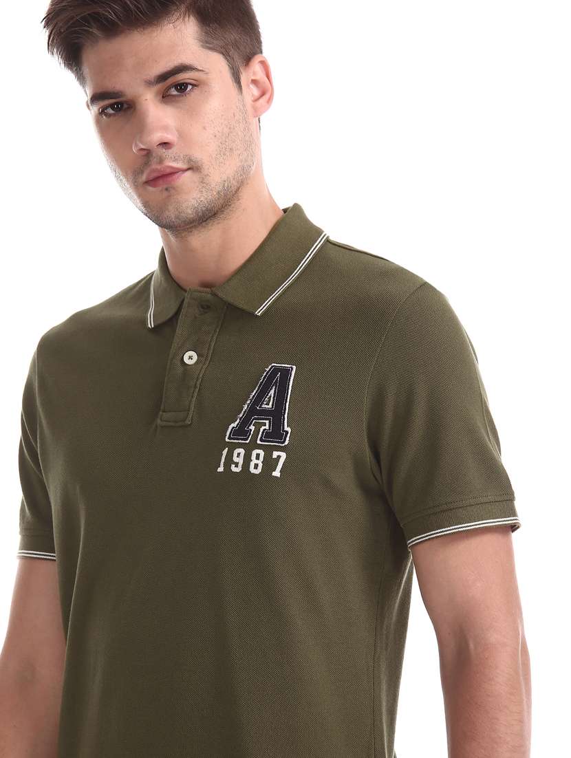 olive green solid polo t-shirt  - 17625737 -  Standard Image - 4
