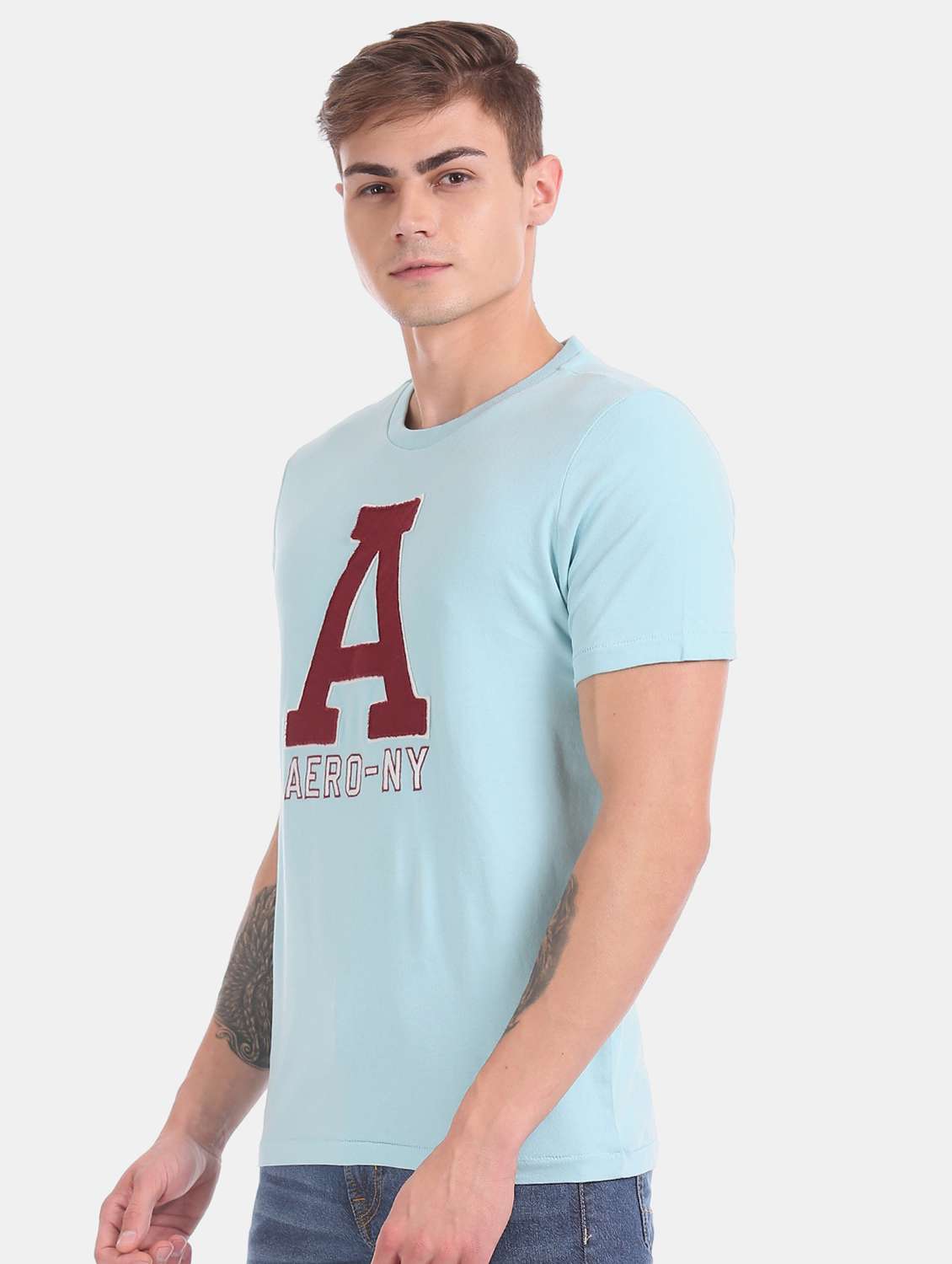 light blue self design t-shirt  - 17626198 -  Standard Image - 1