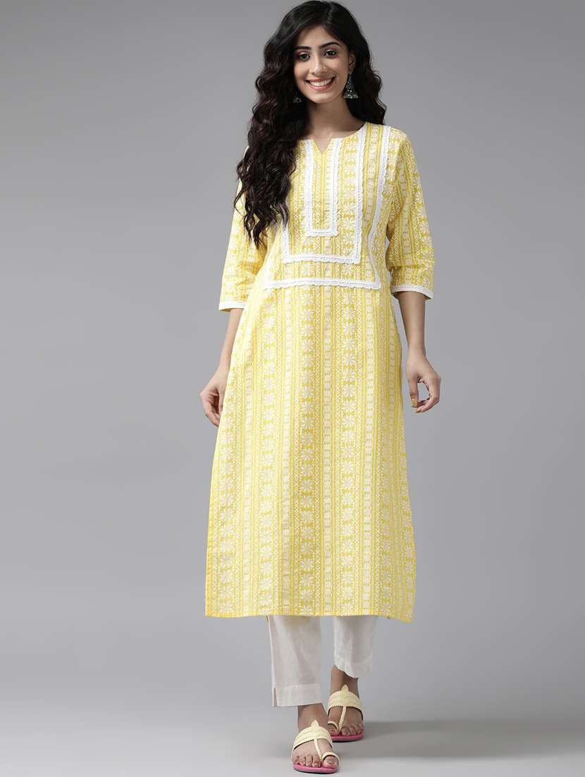 yellow cotton straight kurta