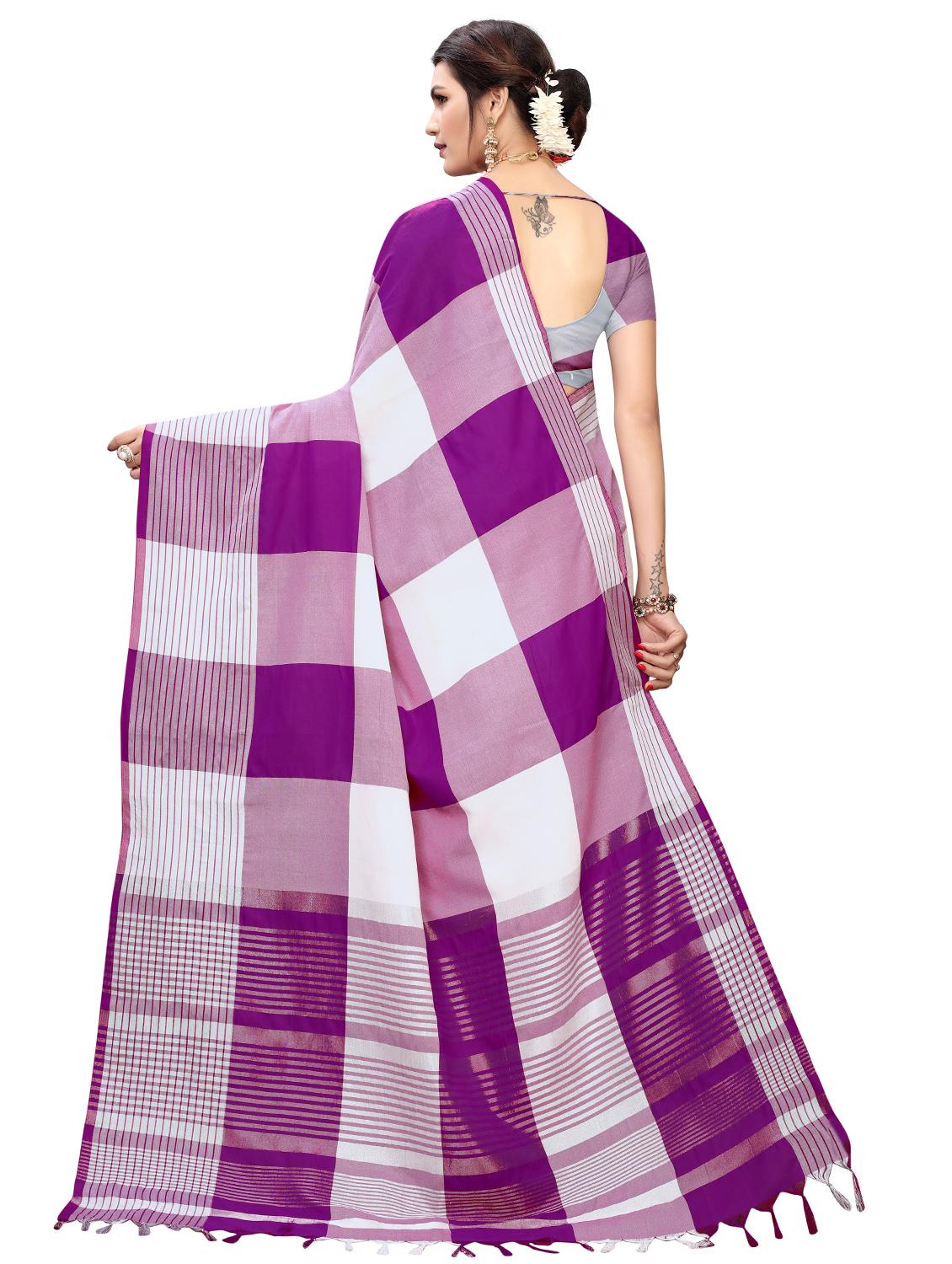 check printed saree with blouse - 17628080 -  Standard Image - 1