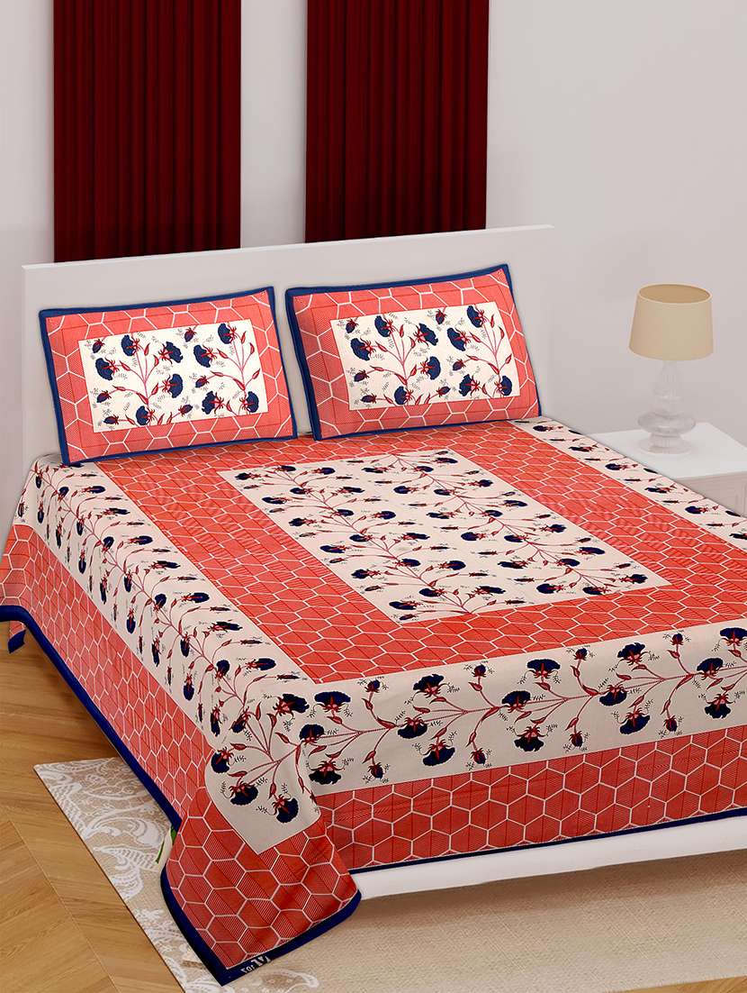 jaipuri print cotton king size bedsheet set