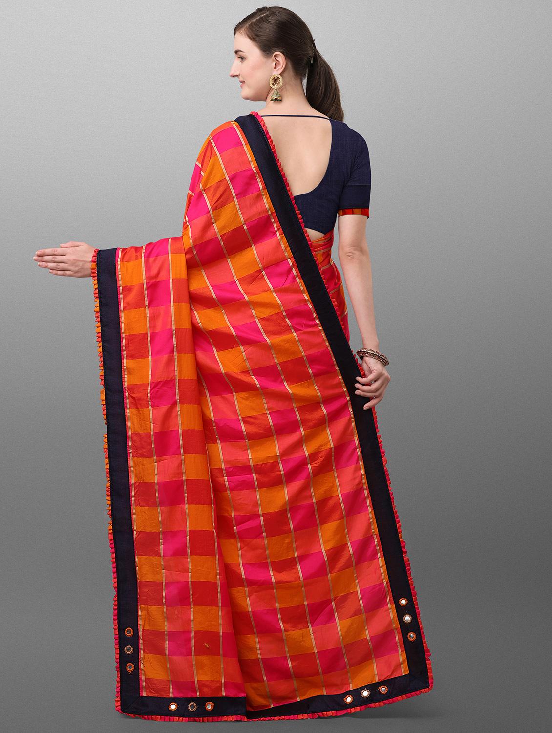 lace bordered checkered saree with blouse - 17628343 -  Standard Image - 1
