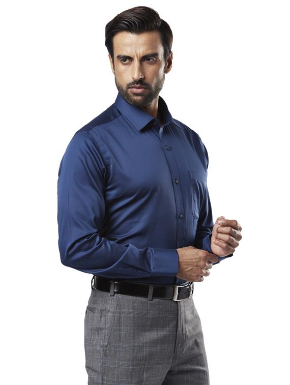 navy blue solid formal shirt - 17629137 -  Standard Image - 1