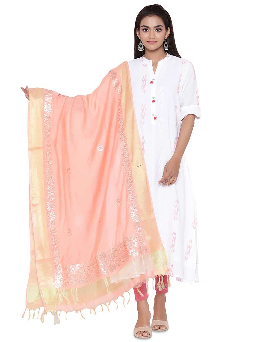 pink floral embroidered gota patti dupatta 