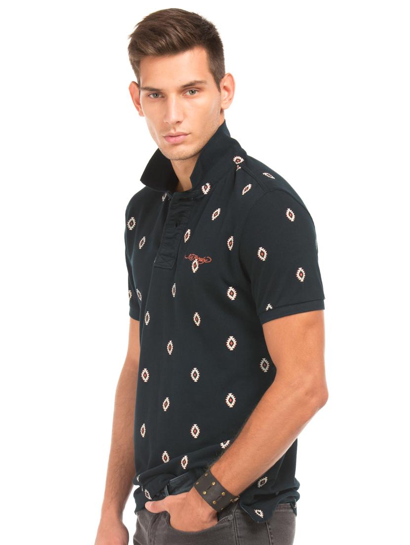 navy blue printed polo t-shirt - 17630884 - Standard Image - 1