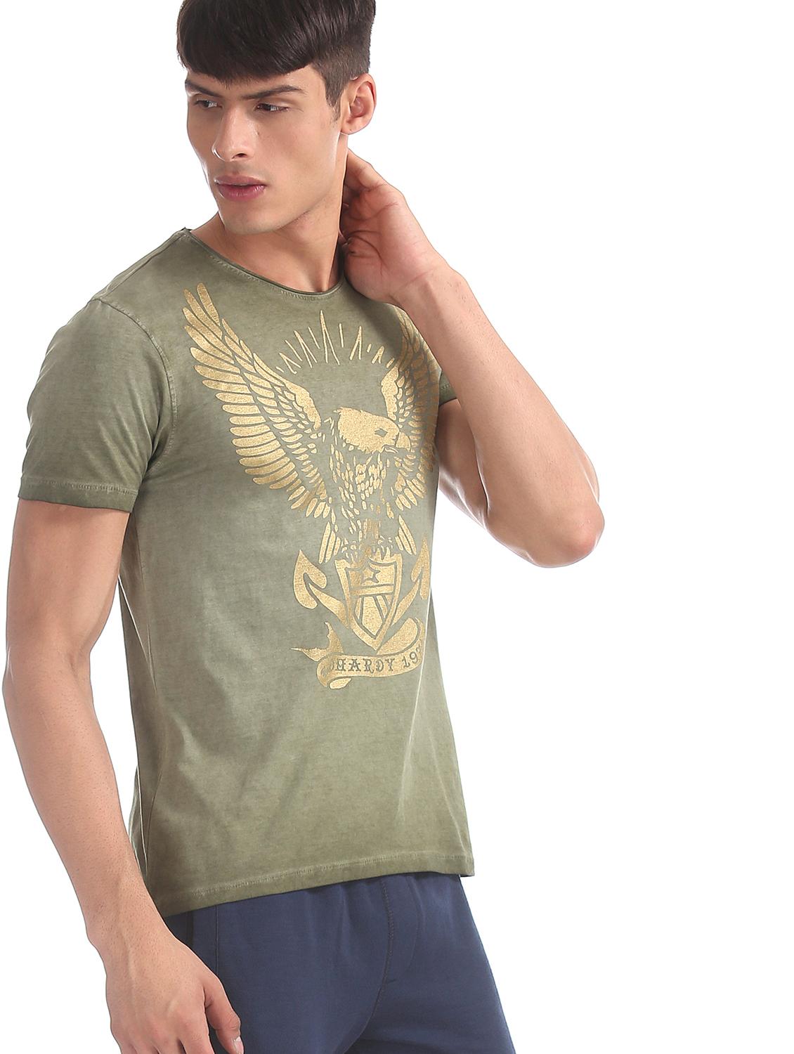 olive green printed t-shirt - 17631222 - Standard Image - 1