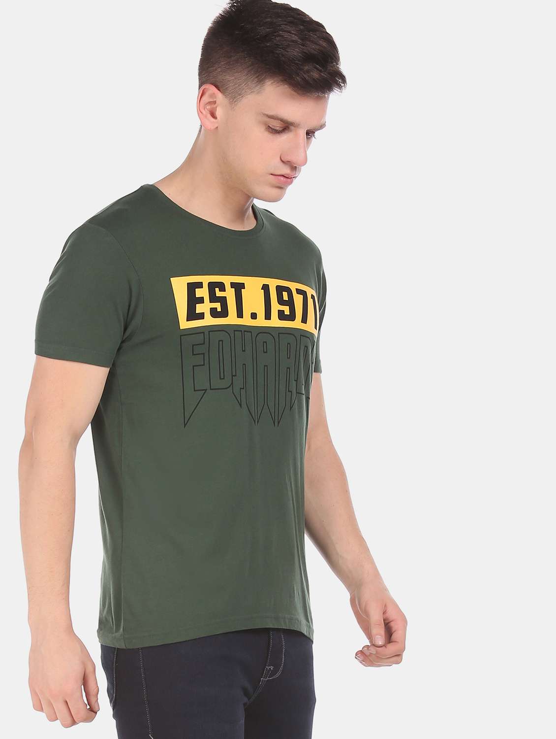 olive green printed t-shirt - 17631235 -  Standard Image - 1