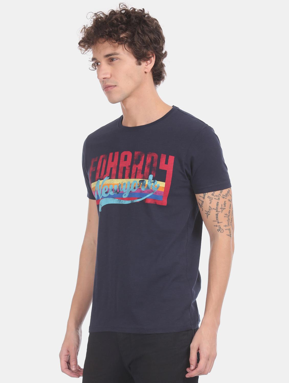 navy blue printed t-shirt - 17631247 - Standard Image - 1
